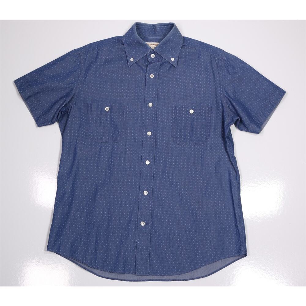 Paul Stuart Blue Iridescent Short Sleeve Button-Up Shirt Mens Small